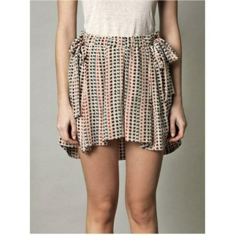 Isabel Marant Etoile Maya Star Print Mini Skirt 100% Silk Red Blue Tie Waist